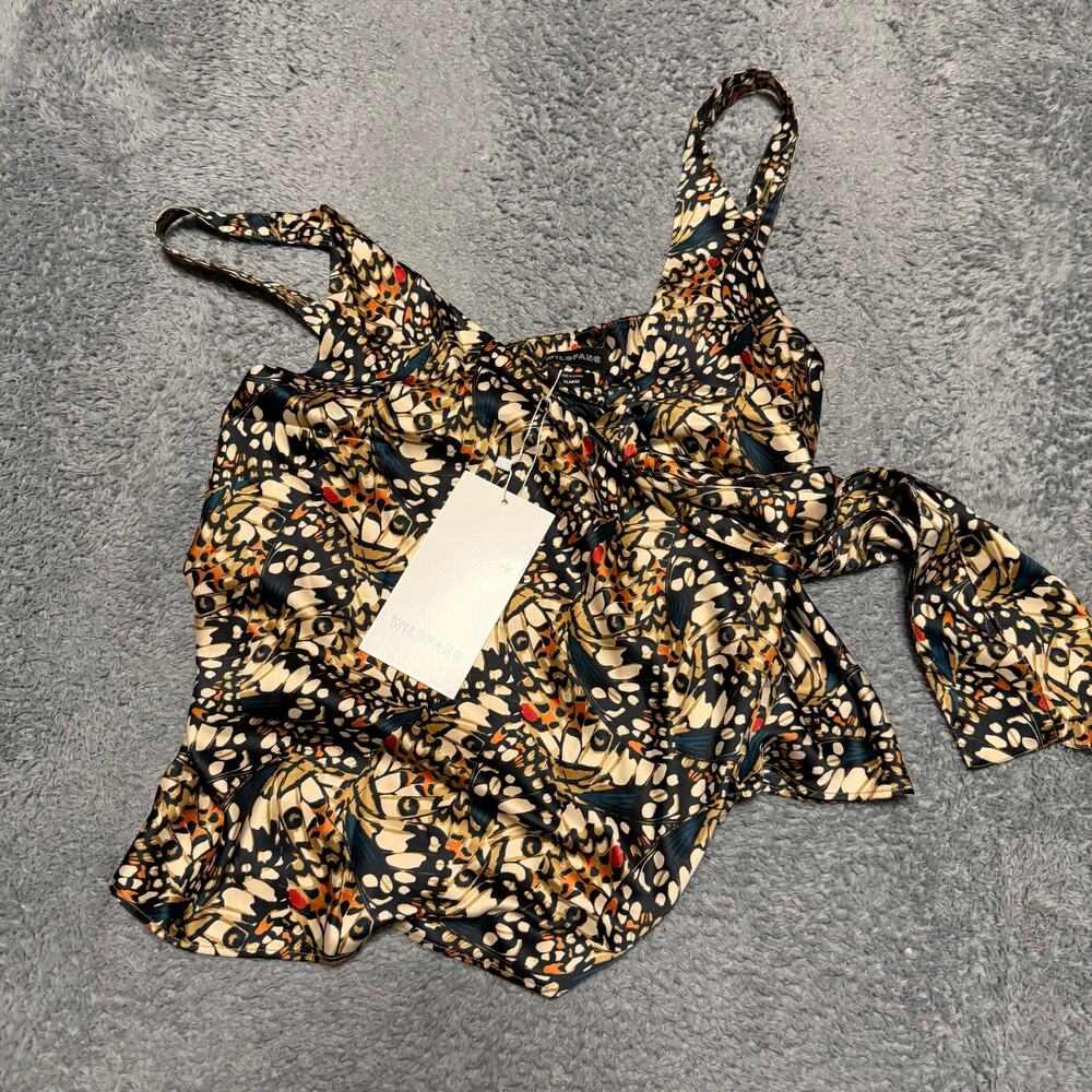 Wildfang Black Floral Print Tie-Shoulder Cami